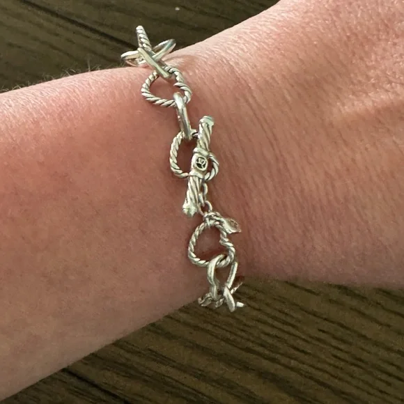 Authentic David Yurman .925 Sterling Silver 750 18K Gold Heart Toggle Bracelet - Picture 2 of 11